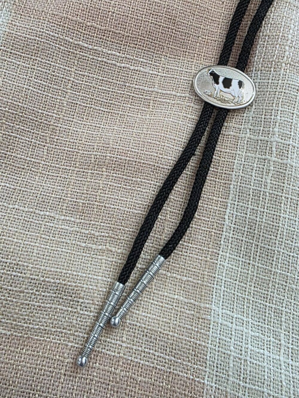 Vintage Indie Dadcore Eclectic Grandpa Western Boho Cowboy Cow Silver Bolo Tie